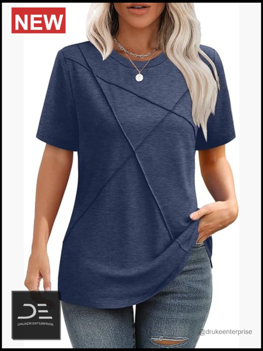 Pleated Round Neck Short Sleeve Business Casual Top